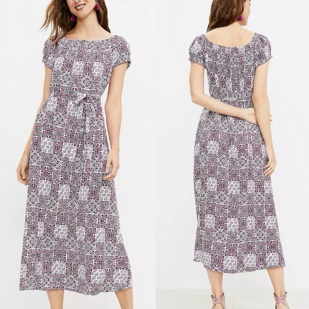LOFT Tiled On & Off The Shoulder Maxi Dress Size‎ XS